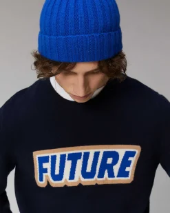 New FROM FUTURE Bonnet A Revers A Cotes Navy