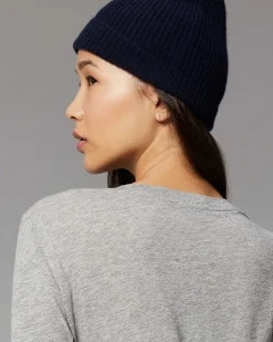 Discount FROM FUTURE Bonnet A Revers A Petites Cotes Navy