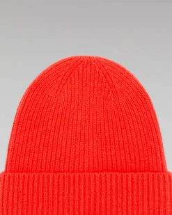 Best FROM FUTURE Bonnet A Revers A Petites Cotes Rouge Vif