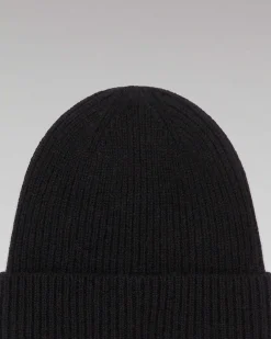 Hot FROM FUTURE Bonnet A Revers A Petites Cotes Noir