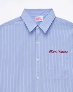 Discount FROM FUTURE Chemise Manches Courtes Popeline Bleu Raye
