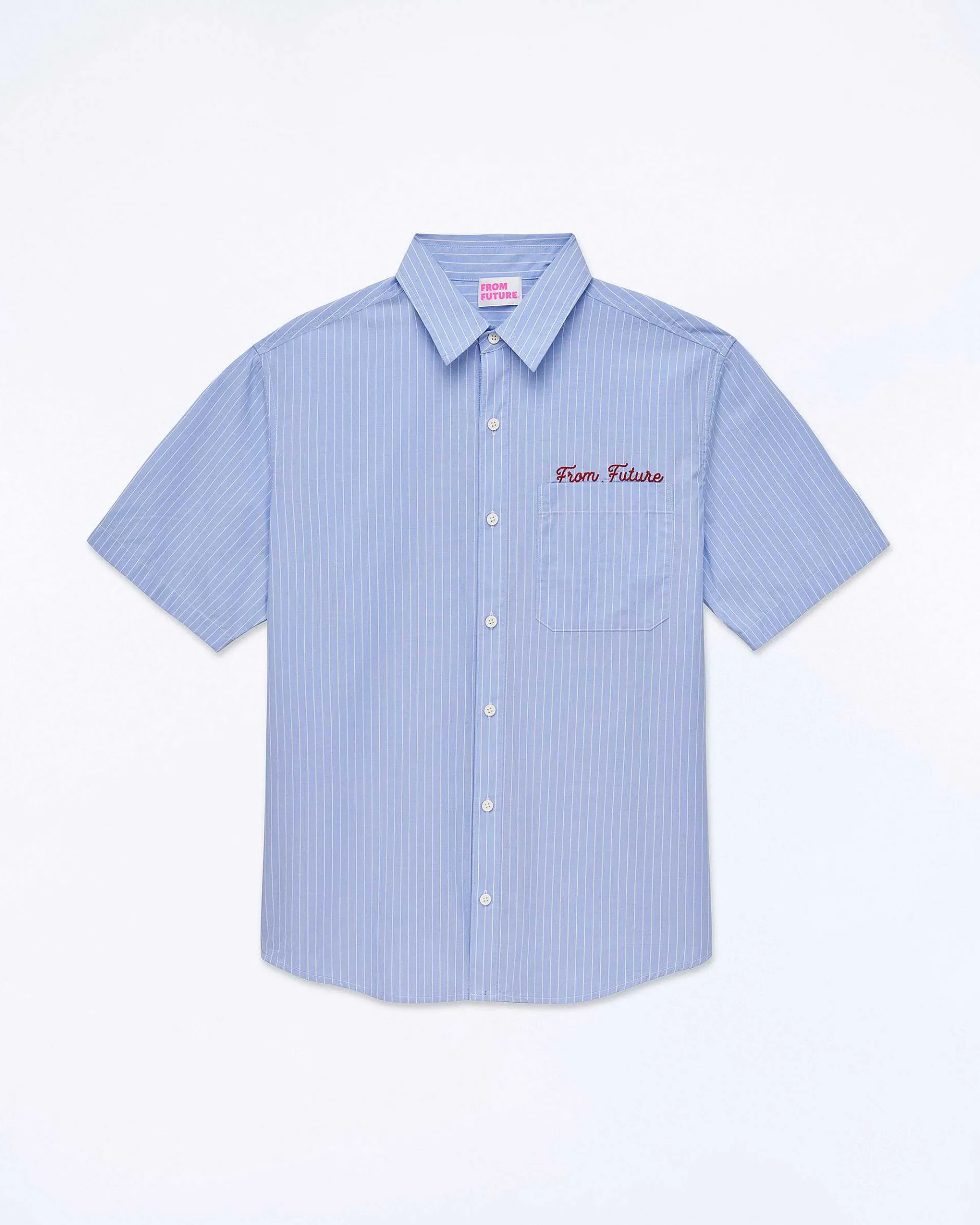 Discount FROM FUTURE Chemise Manches Courtes Popeline Bleu Raye