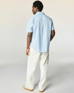Discount FROM FUTURE Chemise Manches Courtes Popeline Bleu Raye