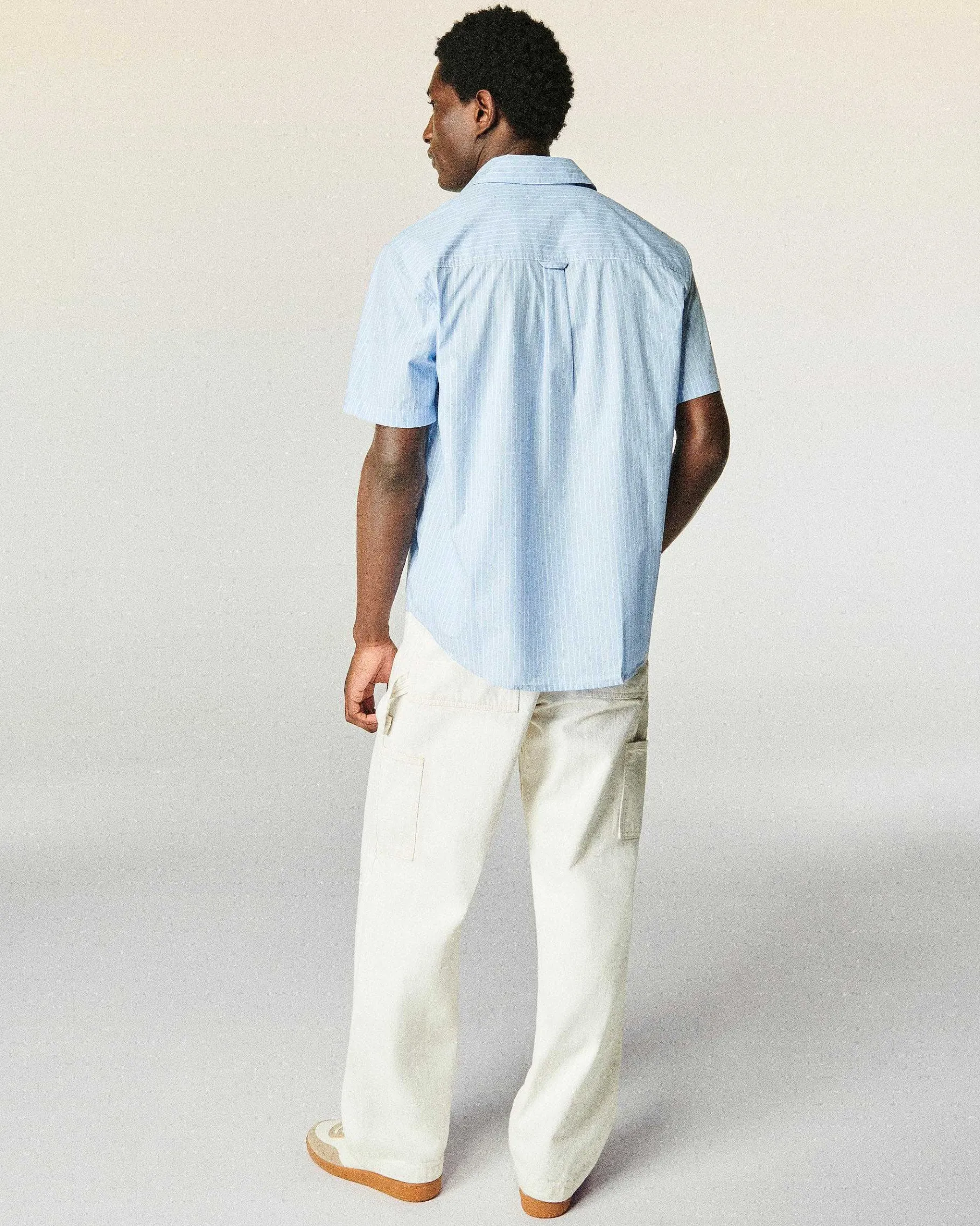 Discount FROM FUTURE Chemise Manches Courtes Popeline Bleu Raye