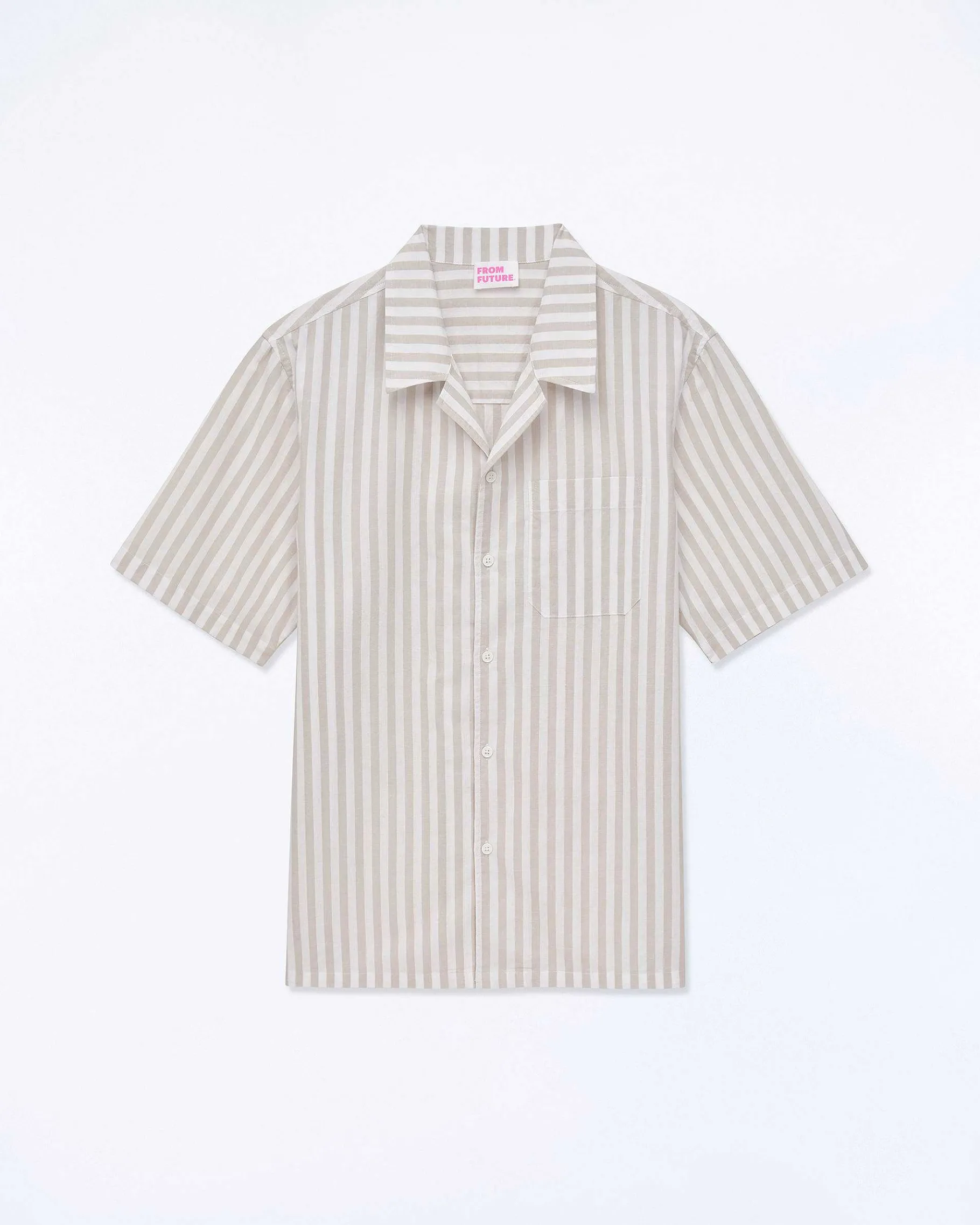 Hot FROM FUTURE Chemise Manches Courtes Popeline Rayure Beige