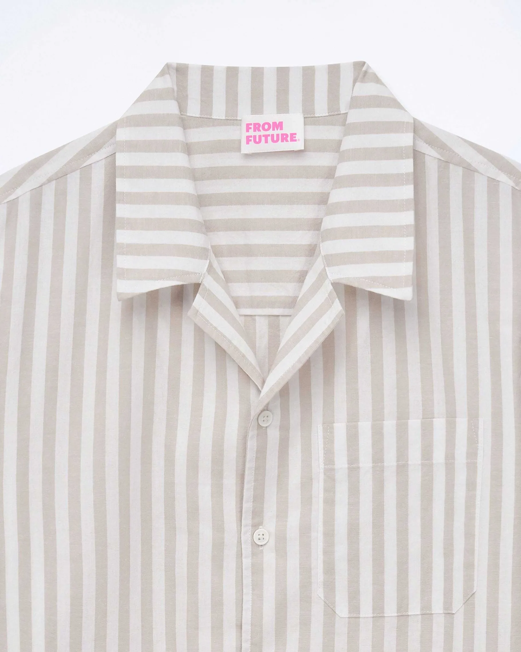 Hot FROM FUTURE Chemise Manches Courtes Popeline Rayure Beige