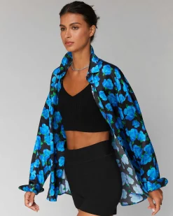 Best FROM FUTURE Chemise Manches Longues Oversize Blue Roses