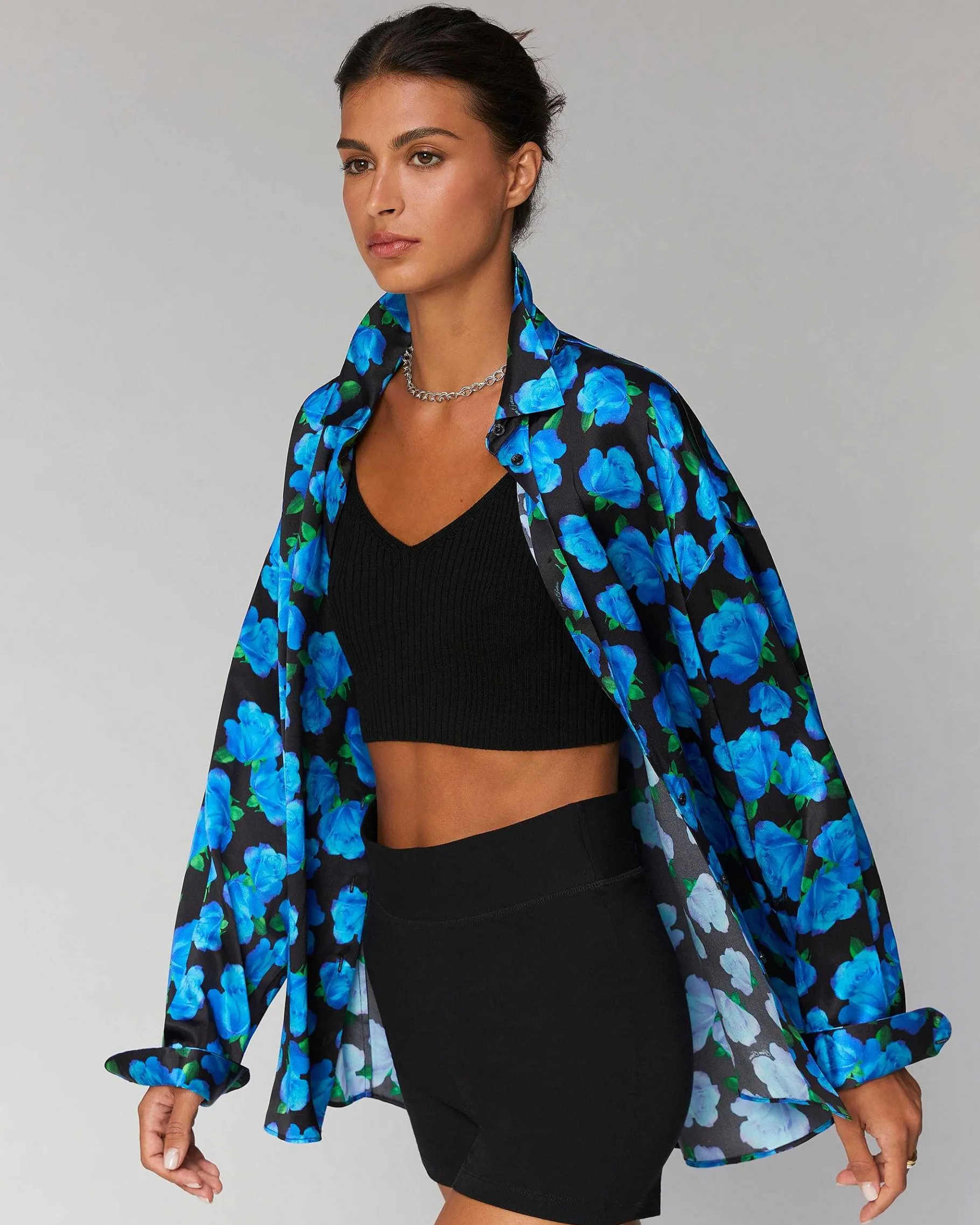 Best FROM FUTURE Chemise Manches Longues Oversize Blue Roses