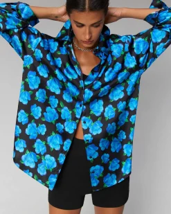 Best FROM FUTURE Chemise Manches Longues Oversize Blue Roses