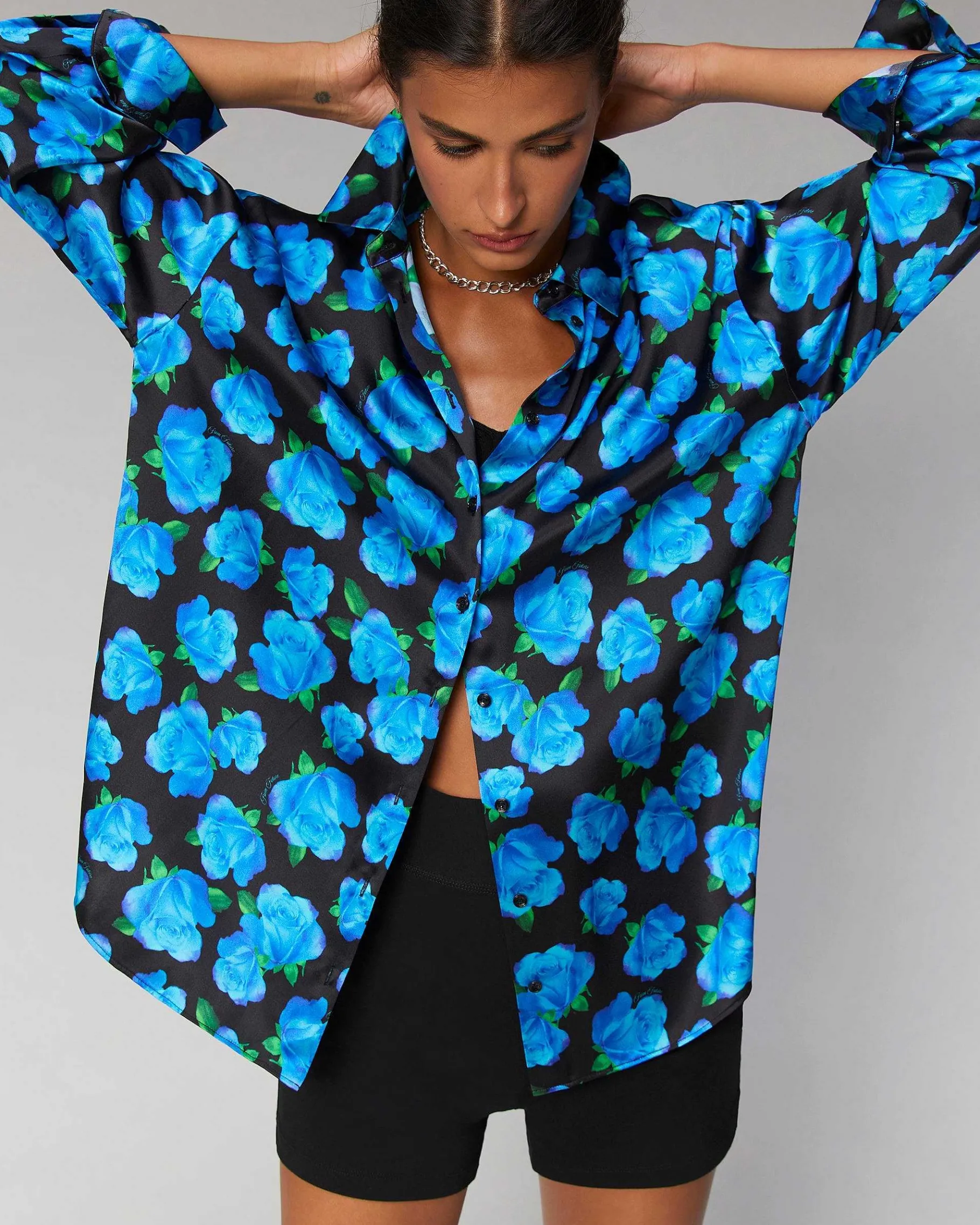 Best FROM FUTURE Chemise Manches Longues Oversize Blue Roses