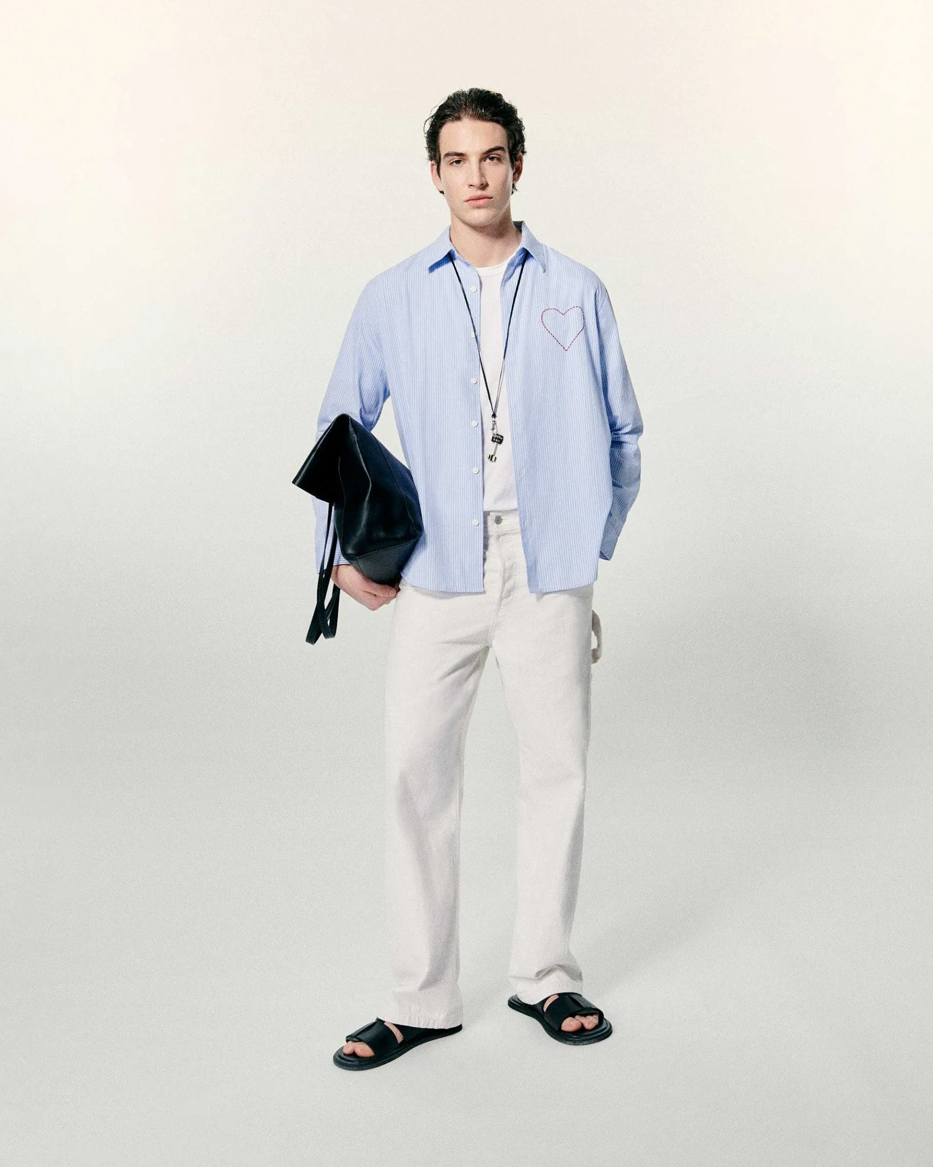 FROM FUTURE Chemise Manches Longues Popeline Bleu Raye