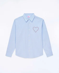 FROM FUTURE Chemise Manches Longues Popeline Bleu Raye