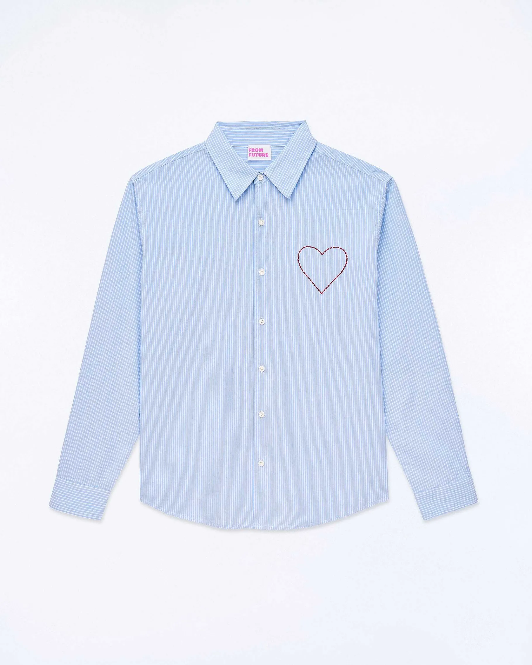 FROM FUTURE Chemise Manches Longues Popeline Bleu Raye