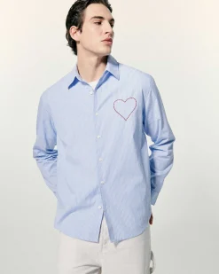 FROM FUTURE Chemise Manches Longues Popeline Bleu Raye