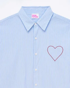 FROM FUTURE Chemise Manches Longues Popeline Bleu Raye