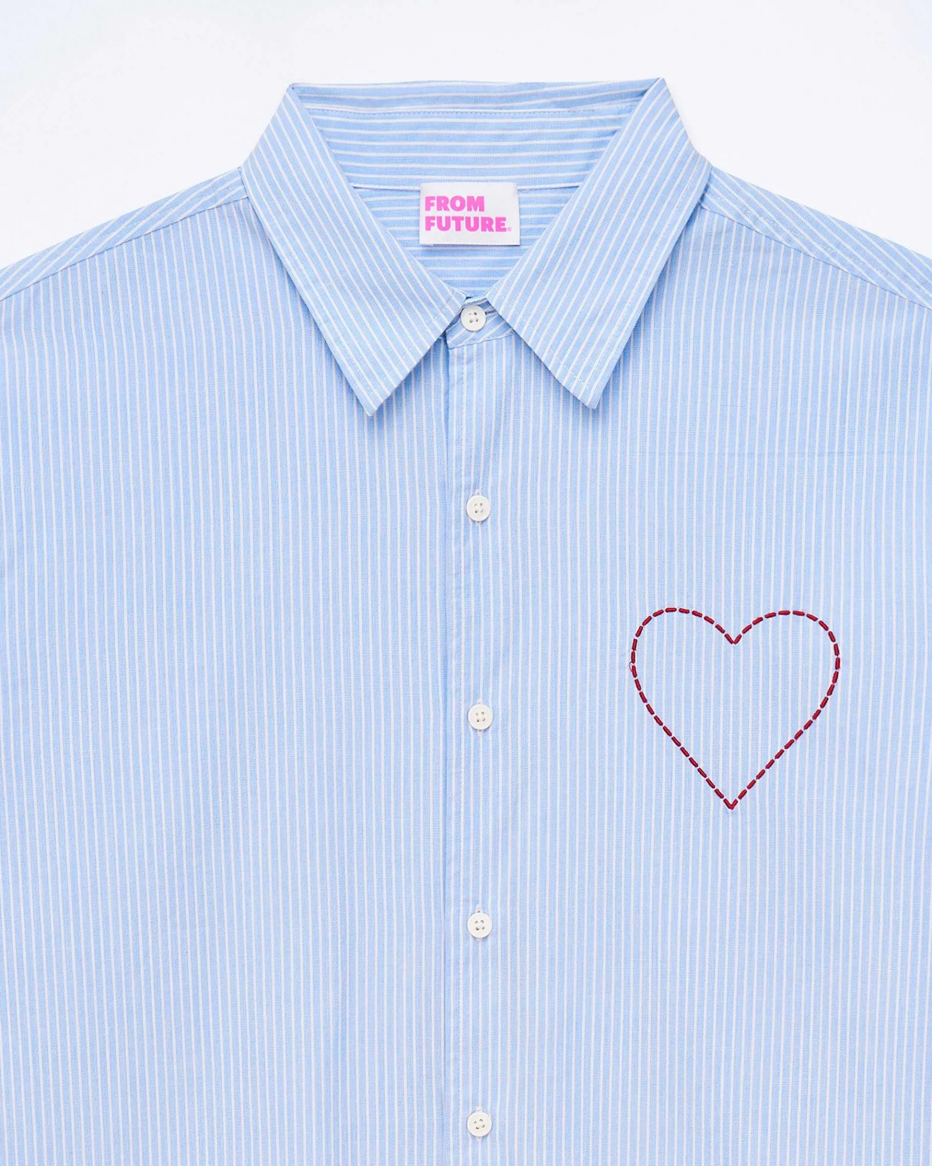 FROM FUTURE Chemise Manches Longues Popeline Bleu Raye
