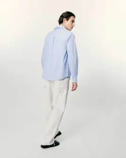 FROM FUTURE Chemise Manches Longues Popeline Bleu Raye