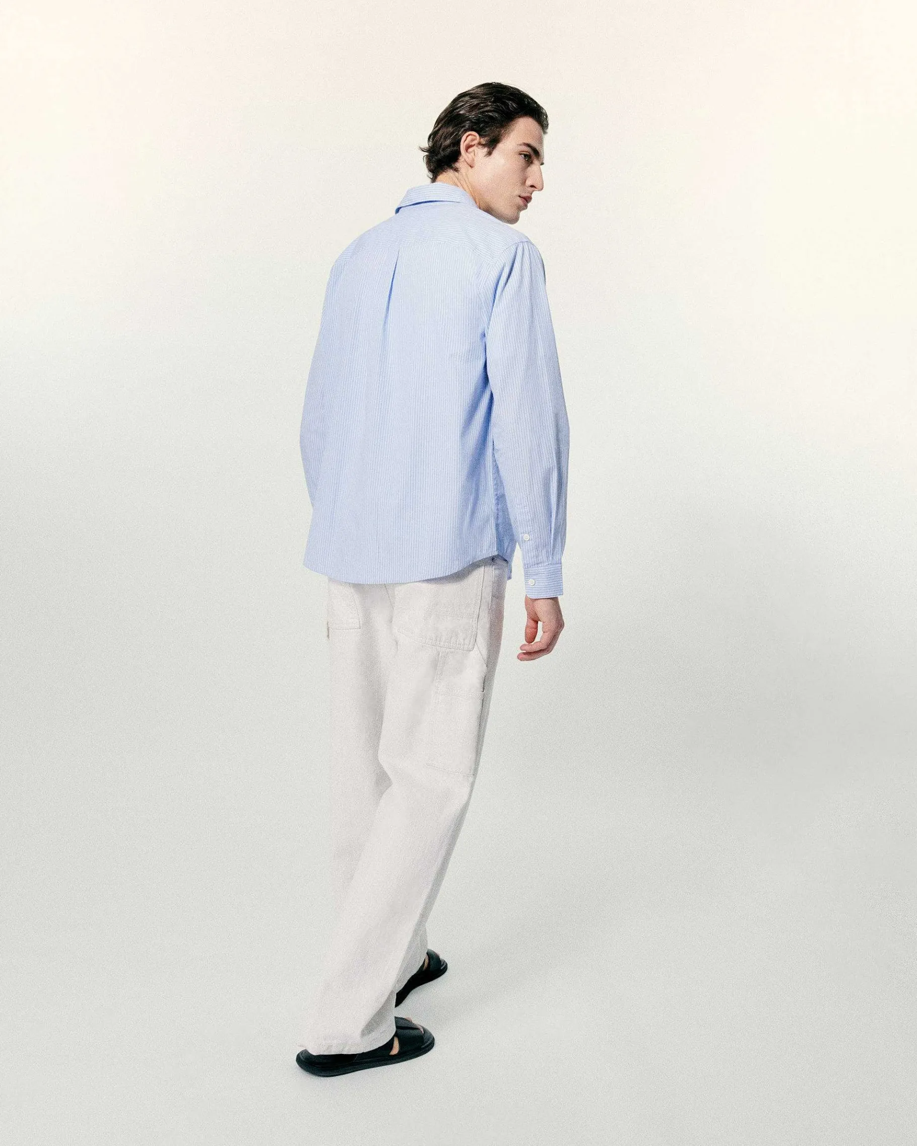 FROM FUTURE Chemise Manches Longues Popeline Bleu Raye