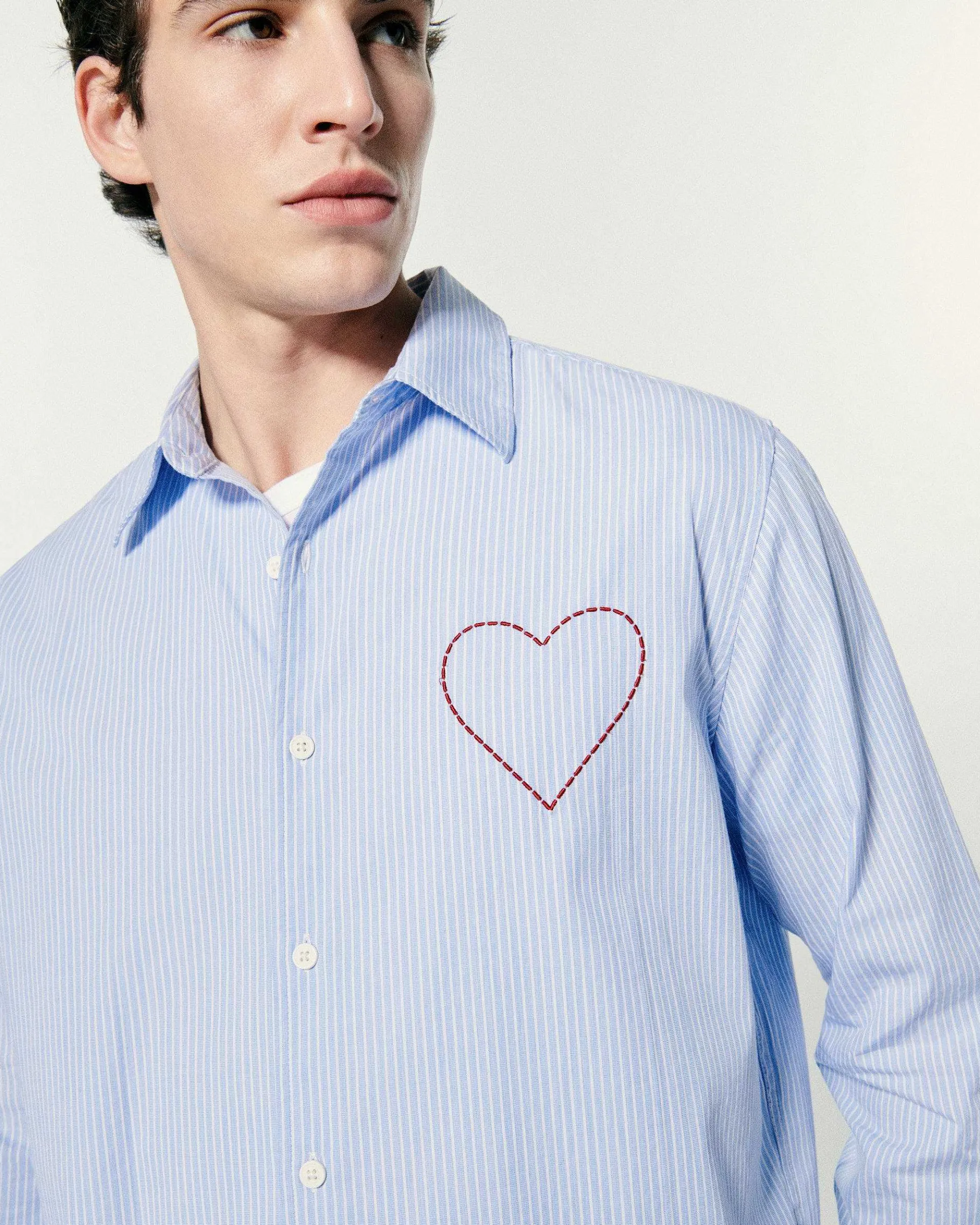 FROM FUTURE Chemise Manches Longues Popeline Bleu Raye
