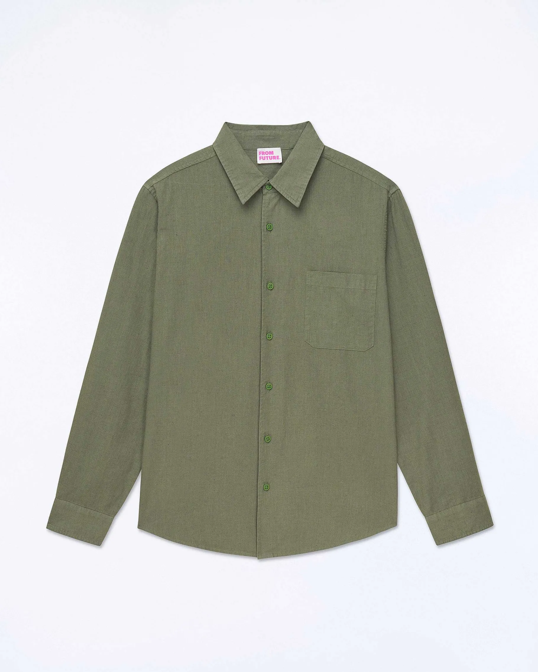 FROM FUTURE Chemise Manches Longues Popeline Kaki