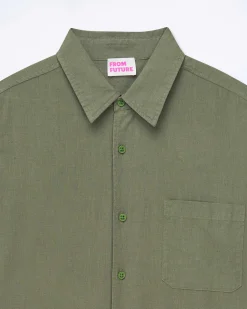 FROM FUTURE Chemise Manches Longues Popeline Kaki