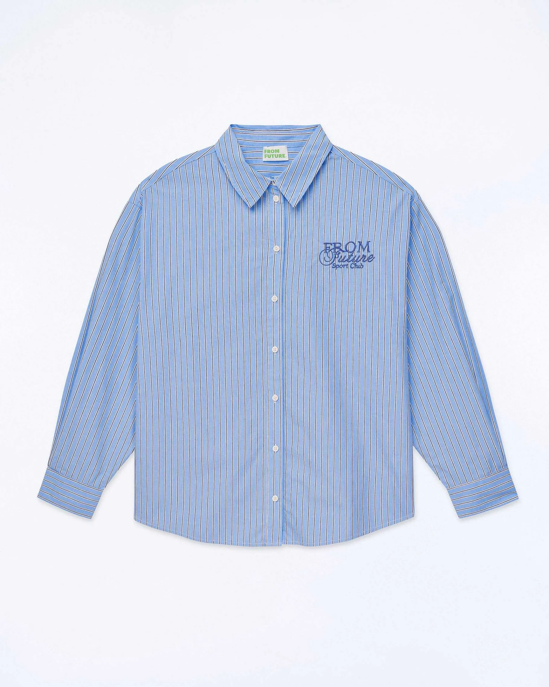 Discount FROM FUTURE Chemise Manches Longues Popeline Bleu Ciel Raye