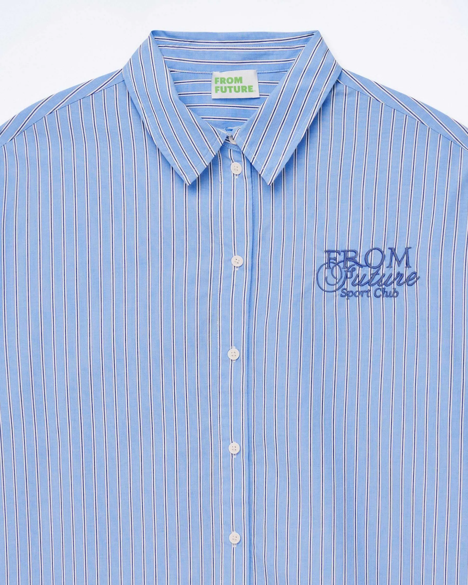 Discount FROM FUTURE Chemise Manches Longues Popeline Bleu Ciel Raye
