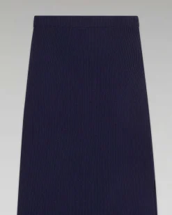 Sale FROM FUTURE Jupe Mi-Longue A Cotes Fendue Navy