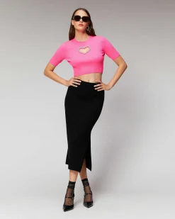 Sale FROM FUTURE Jupe Mi-Longue A Cotes Fendue Navy
