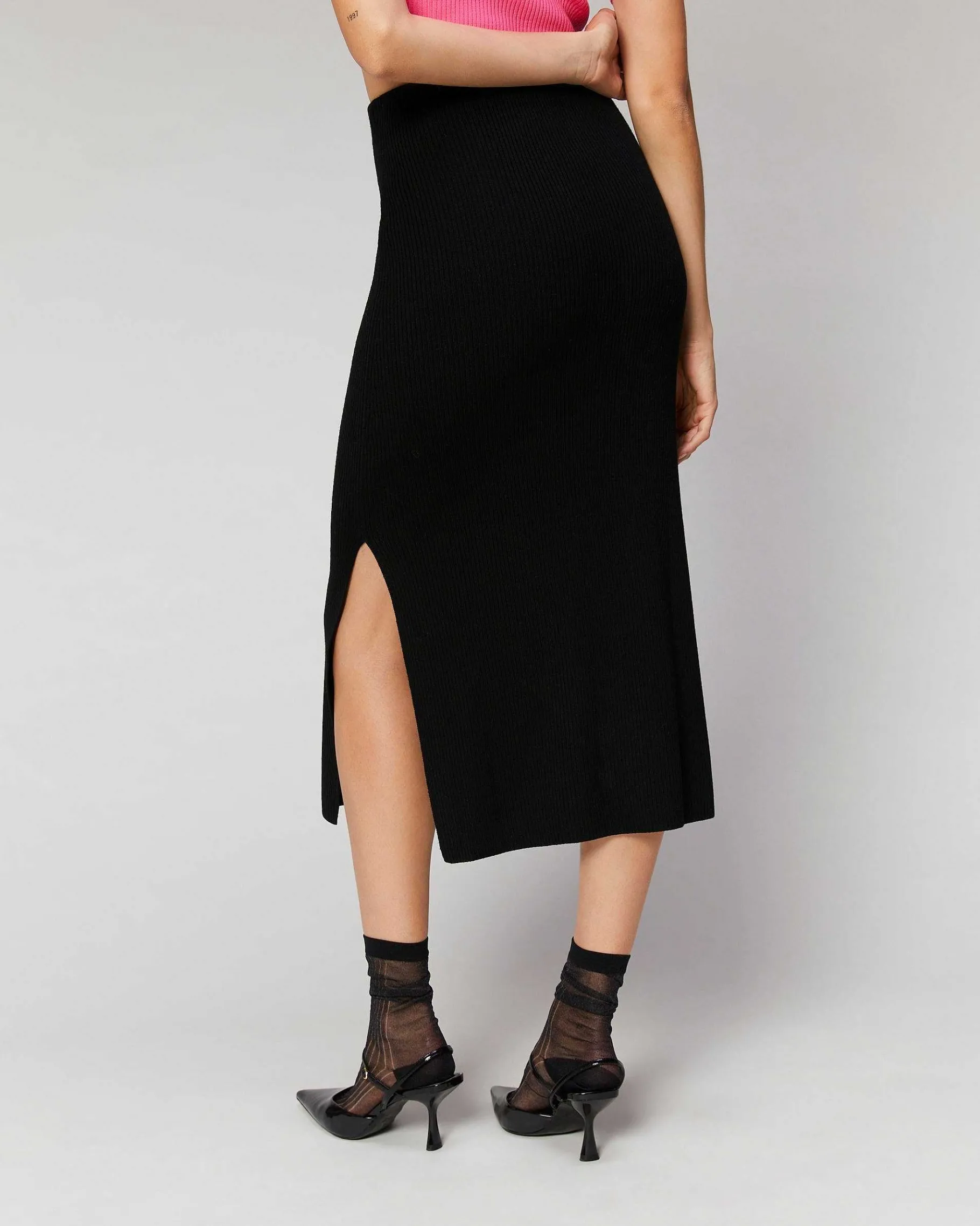 Sale FROM FUTURE Jupe Mi-Longue A Cotes Fendue Navy