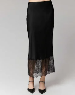 Sale FROM FUTURE Jupe Mi-Longue Decoupee Dentelle Noir