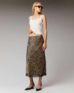Hot FROM FUTURE Jupe Mi-Longue Dentelle Winter Leopard