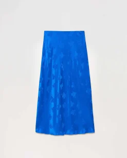 New FROM FUTURE Jupe Mi Longue Gina Jacquard Bleu