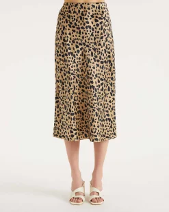 Sale FROM FUTURE Jupe Mi Longue Gina Animal Naturel