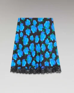 FROM FUTURE Jupe Mini Dentelle Blue Roses