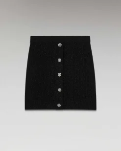 Sale FROM FUTURE Jupe Mini Metallise Boutons Bijoux Noir