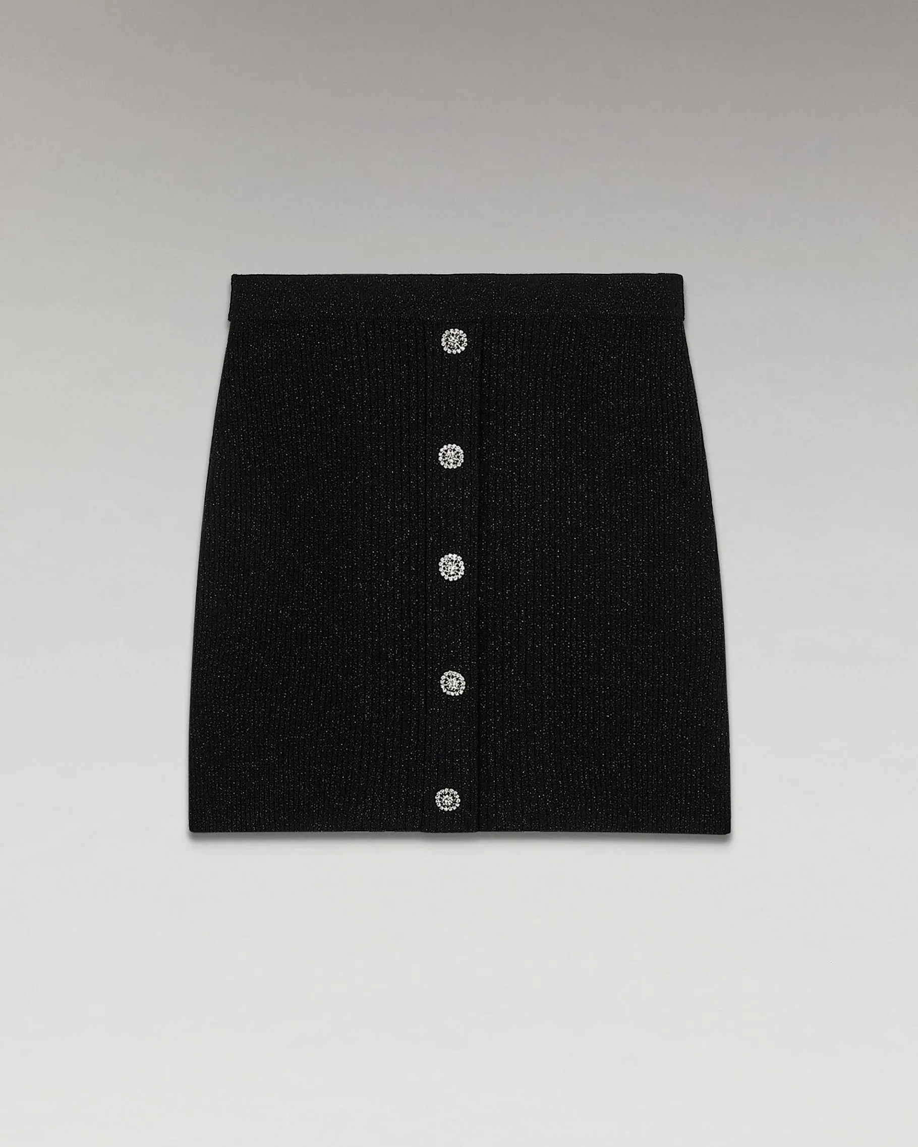 Sale FROM FUTURE Jupe Mini Metallise Boutons Bijoux Noir