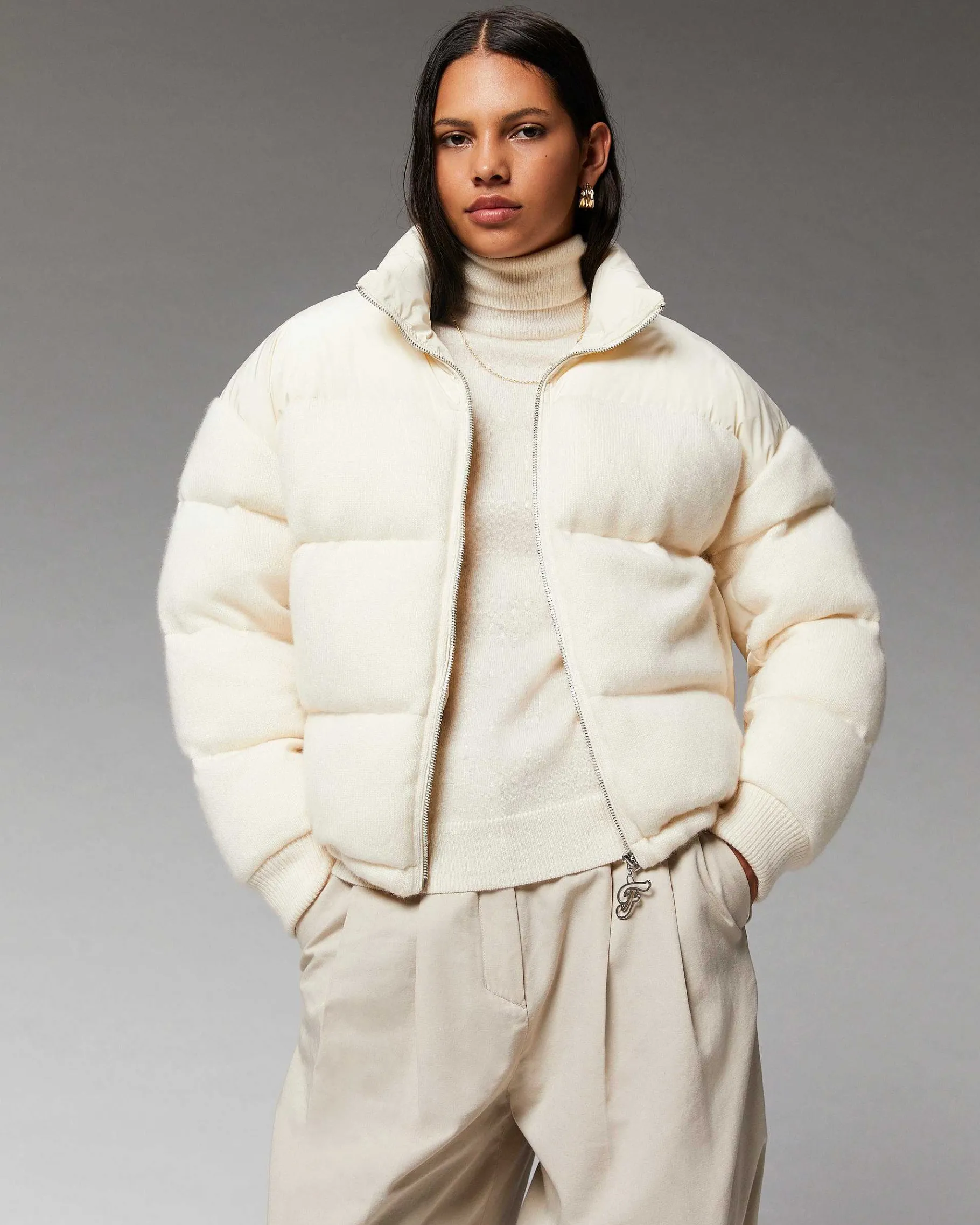 Sale FROM FUTURE Outerwear Doudoune Bi Matiere Ecru