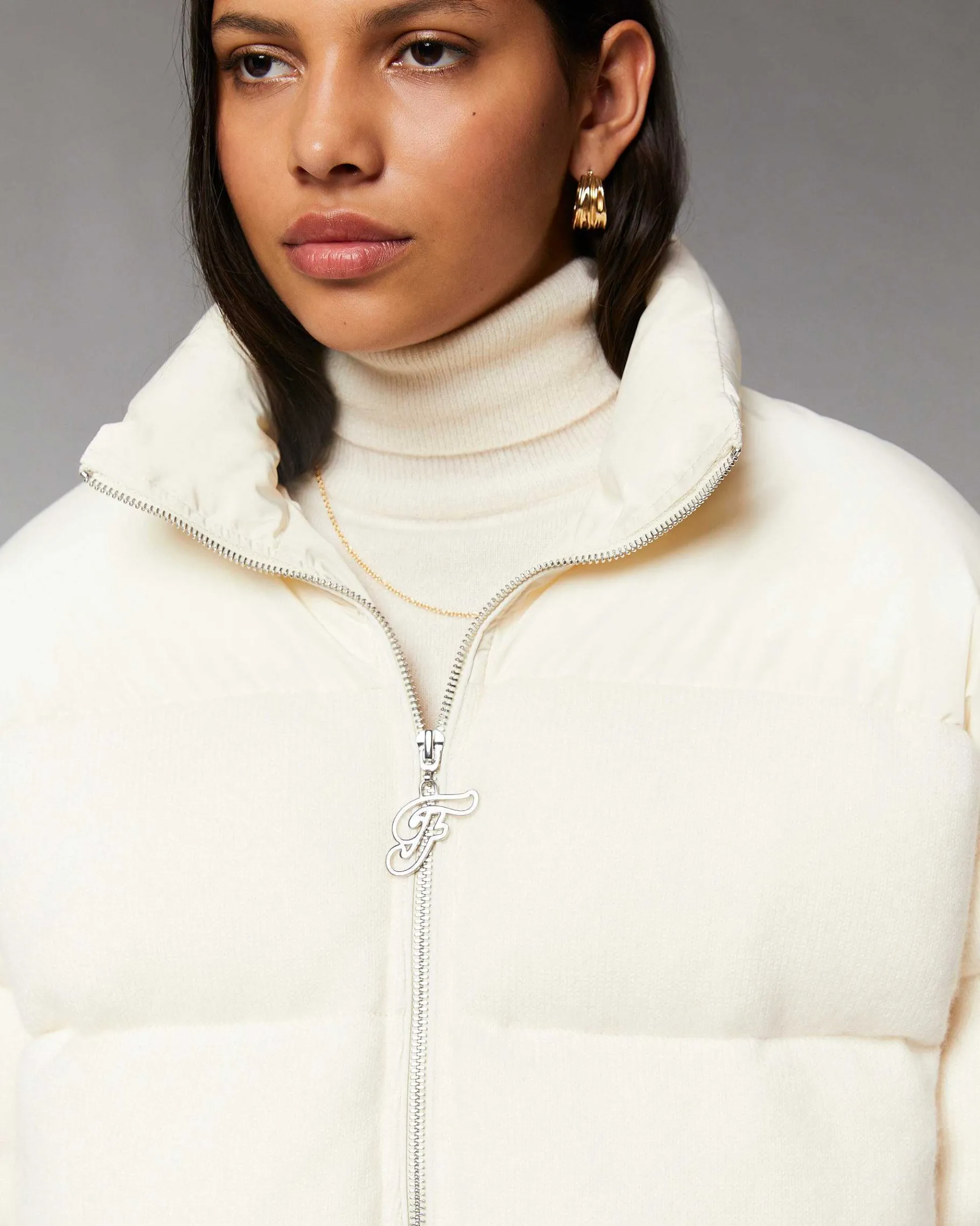Sale FROM FUTURE Outerwear Doudoune Bi Matiere Ecru