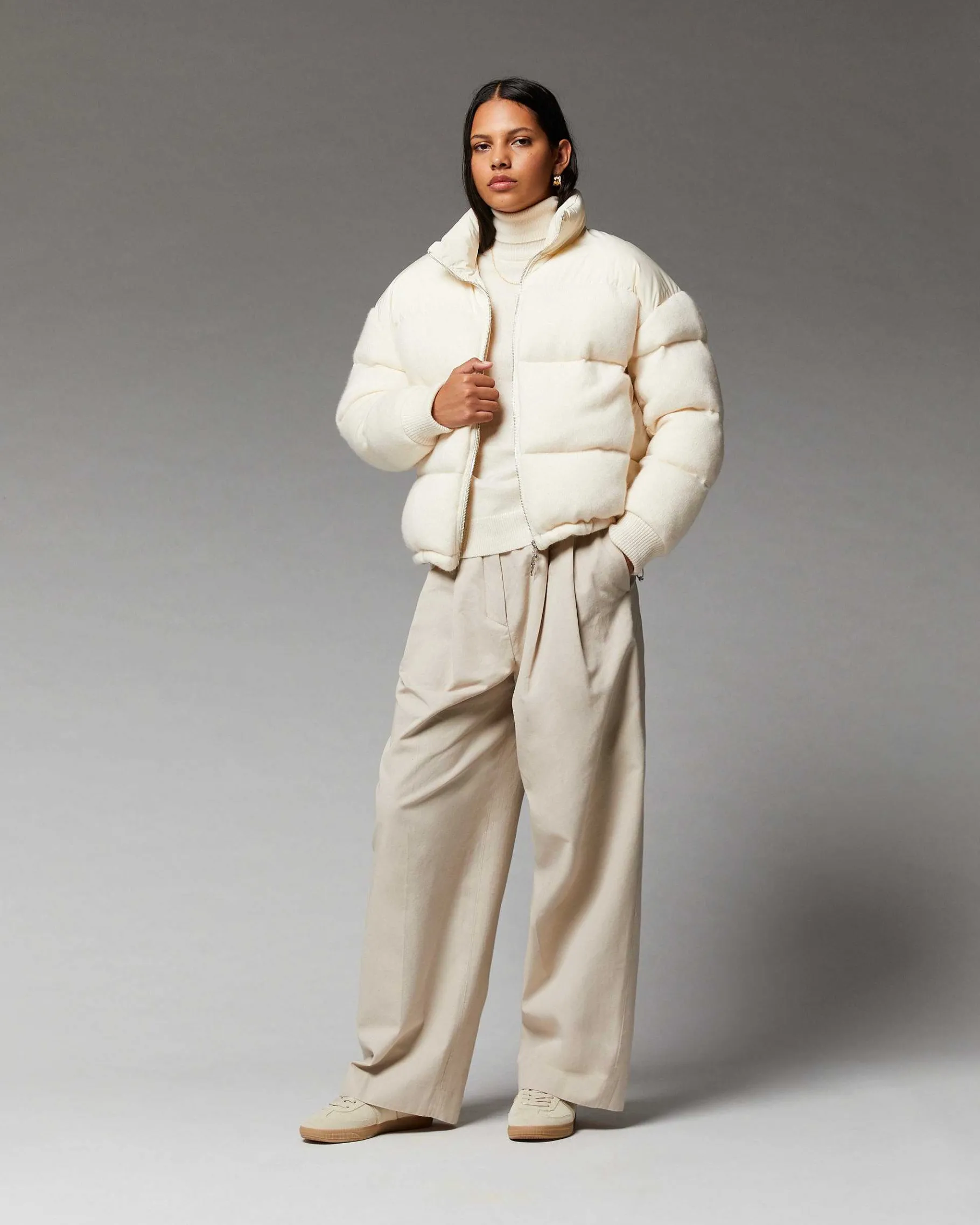 Sale FROM FUTURE Outerwear Doudoune Bi Matiere Ecru