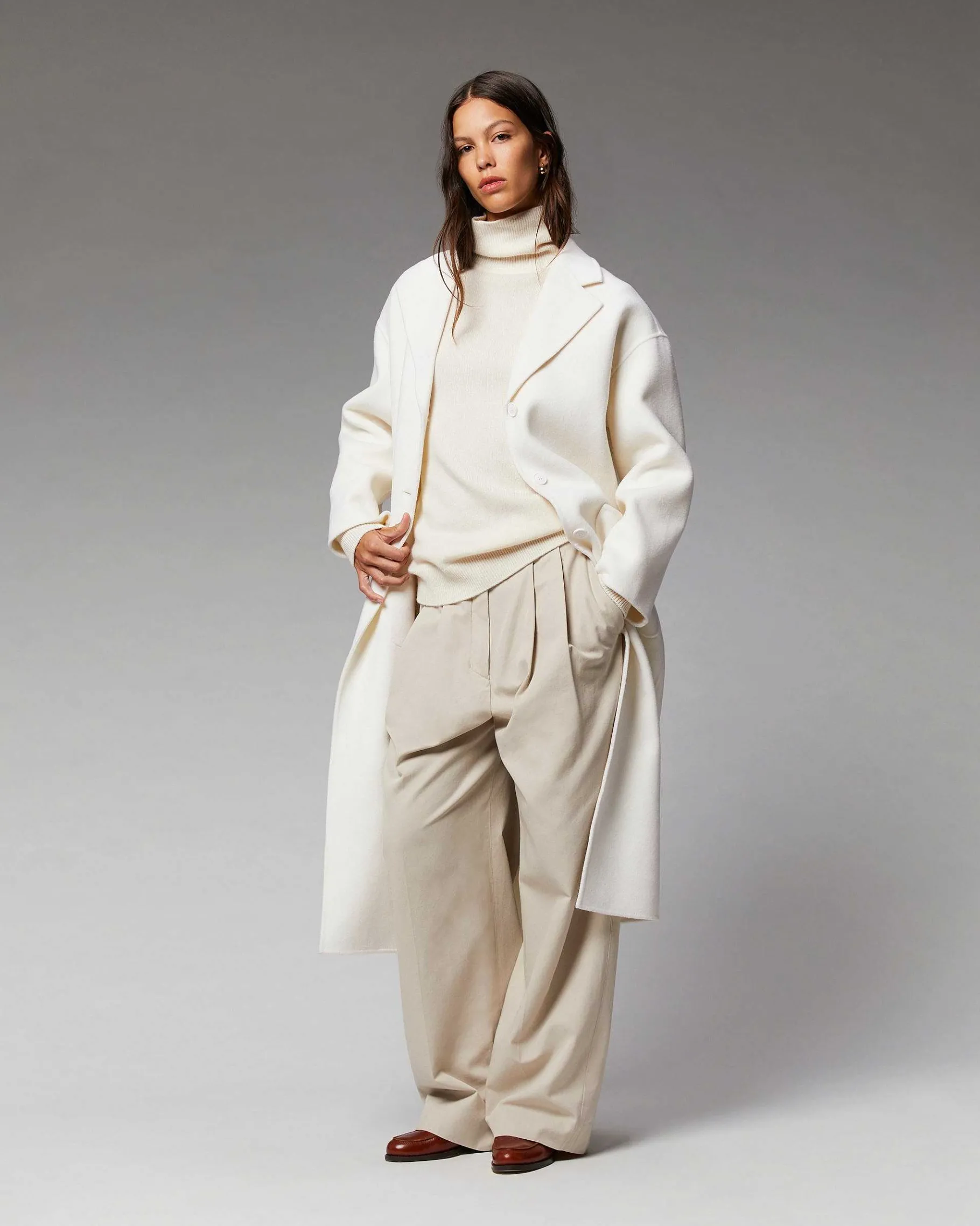 New FROM FUTURE Outerwear Manteau Long Double Face Ecru