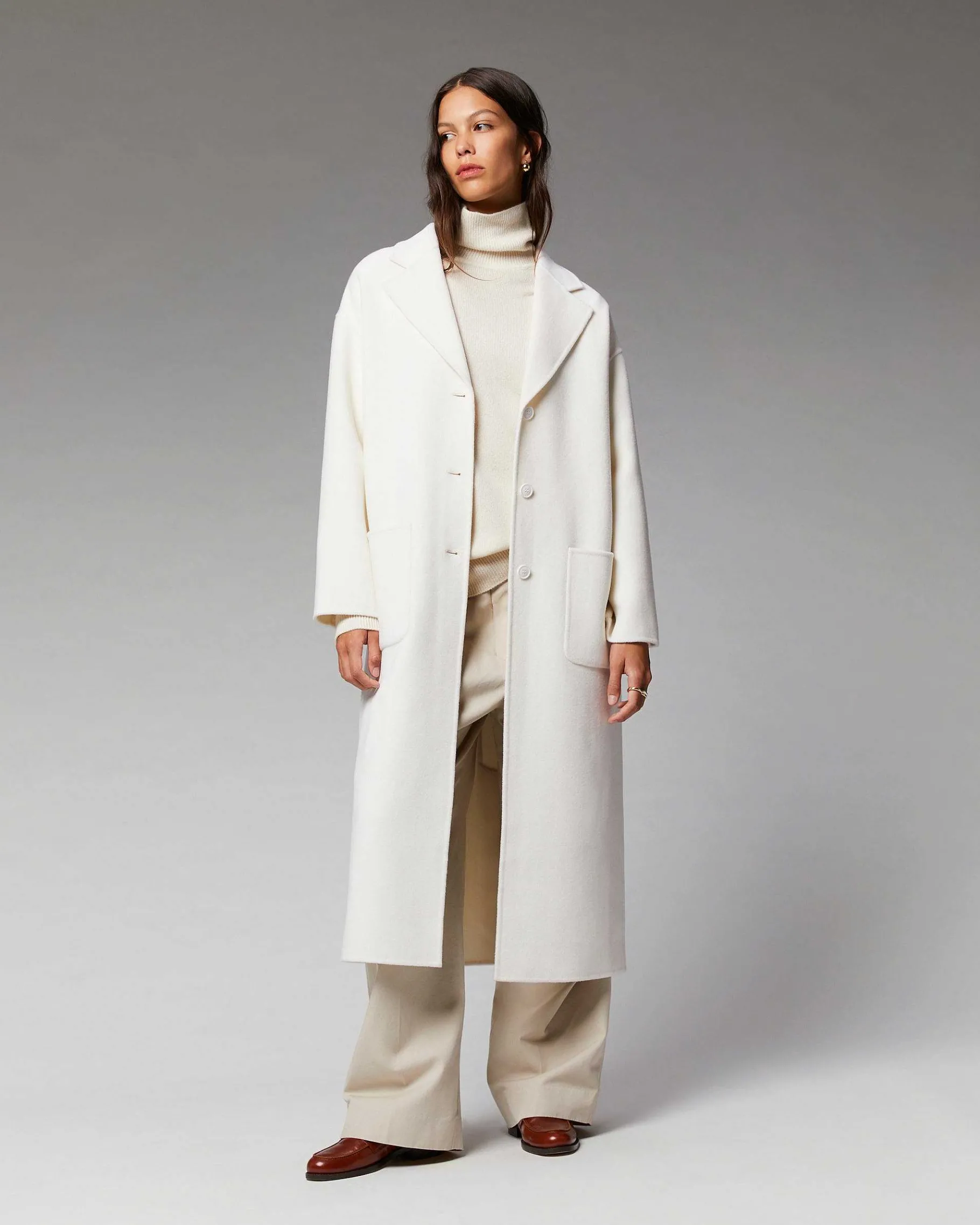 New FROM FUTURE Outerwear Manteau Long Double Face Ecru