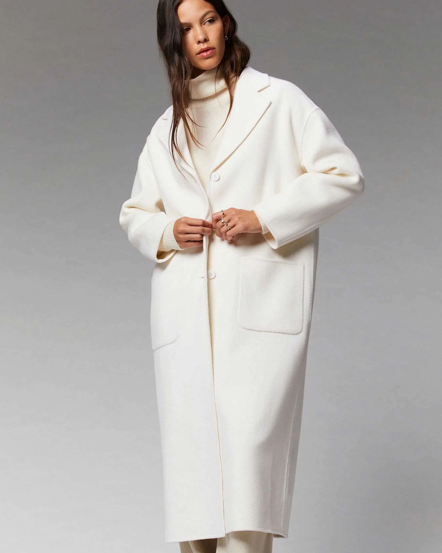 New FROM FUTURE Outerwear Manteau Long Double Face Ecru