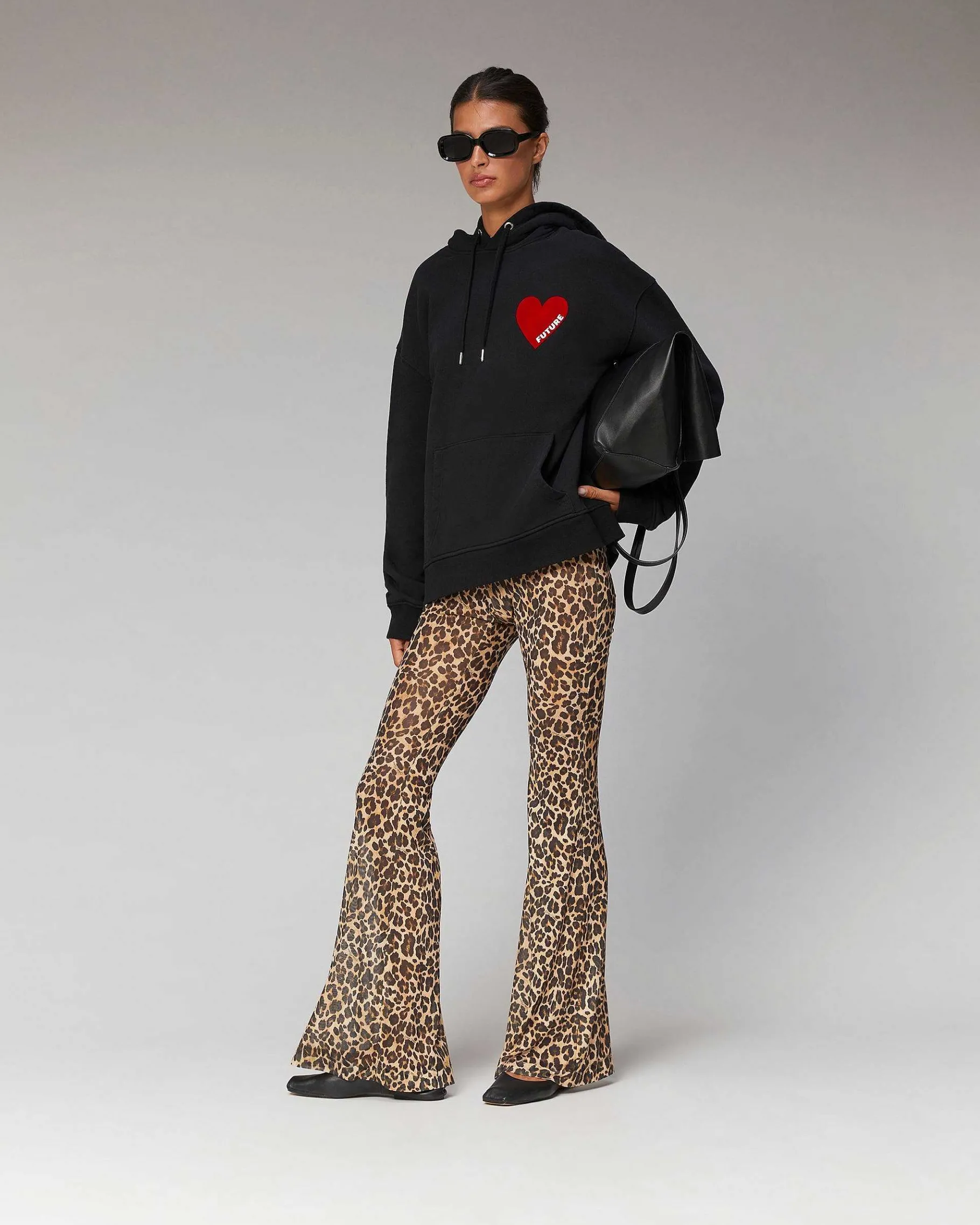 New FROM FUTURE Pantalon Flare Imprime Mesh Winter Leopard