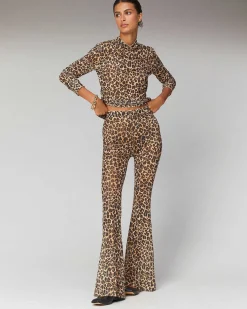 New FROM FUTURE Pantalon Flare Imprime Mesh Winter Leopard