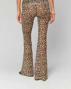 New FROM FUTURE Pantalon Flare Imprime Mesh Winter Leopard