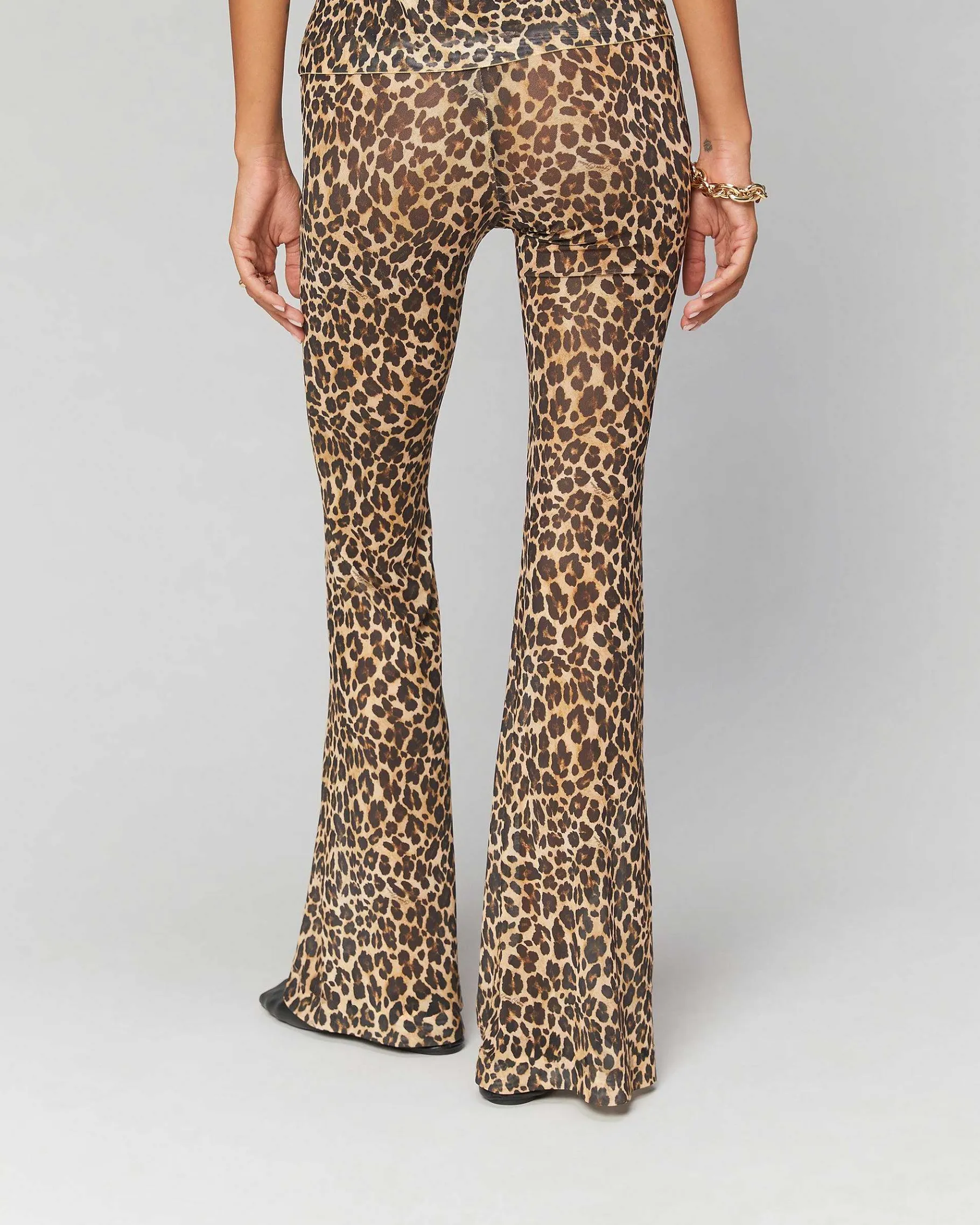 New FROM FUTURE Pantalon Flare Imprime Mesh Winter Leopard