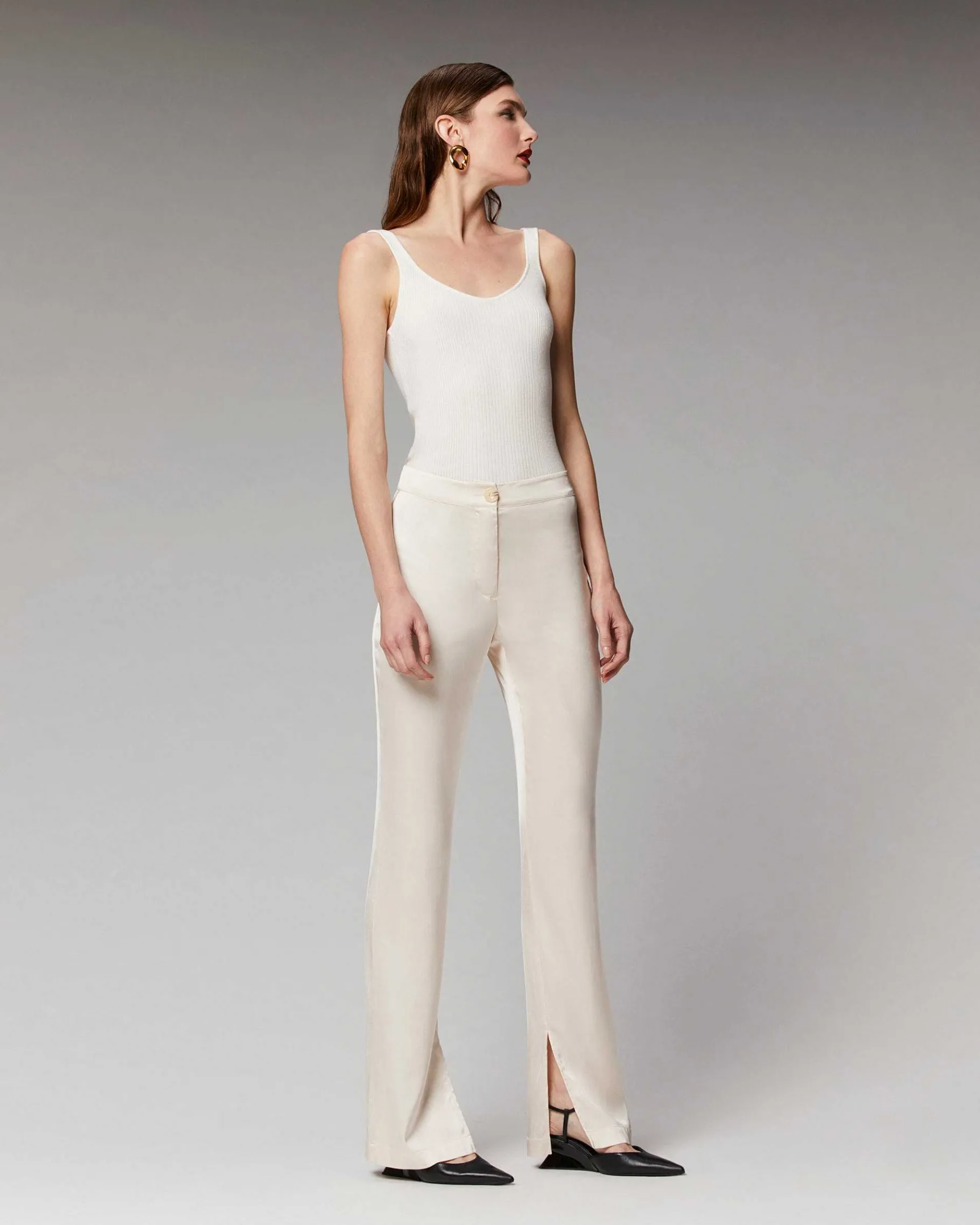 Hot FROM FUTURE Pantalon Flare Satinee Champagne