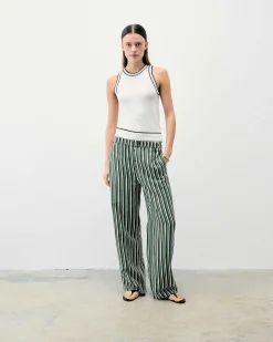 Sale FROM FUTURE Pantalon Large Kaki Stripes