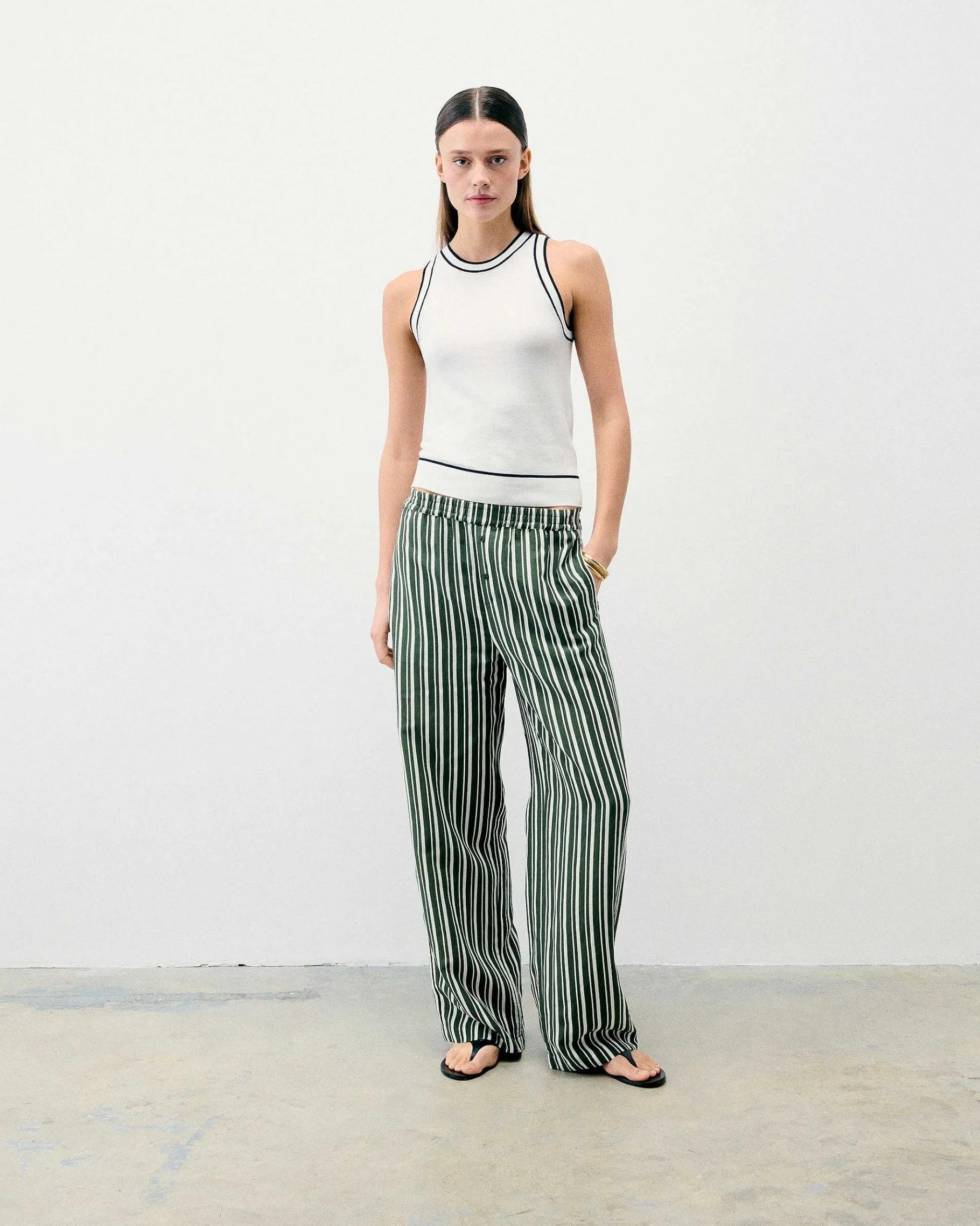 Sale FROM FUTURE Pantalon Large Kaki Stripes